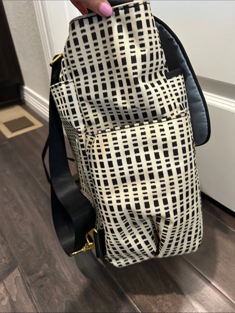 JJ Cole Black & Cream Backpack Diaper Bag & Stroller Clips